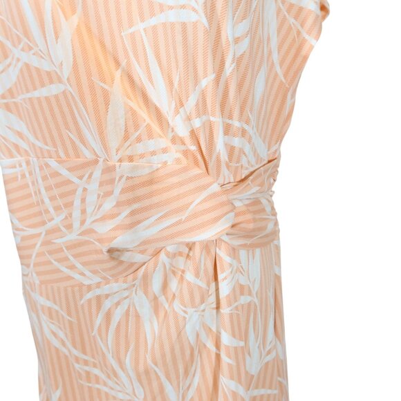 LANDS END Tropical Palm Print Twist Front Midi Dress Size XL Peach White Cotton - Picture 6 of 10